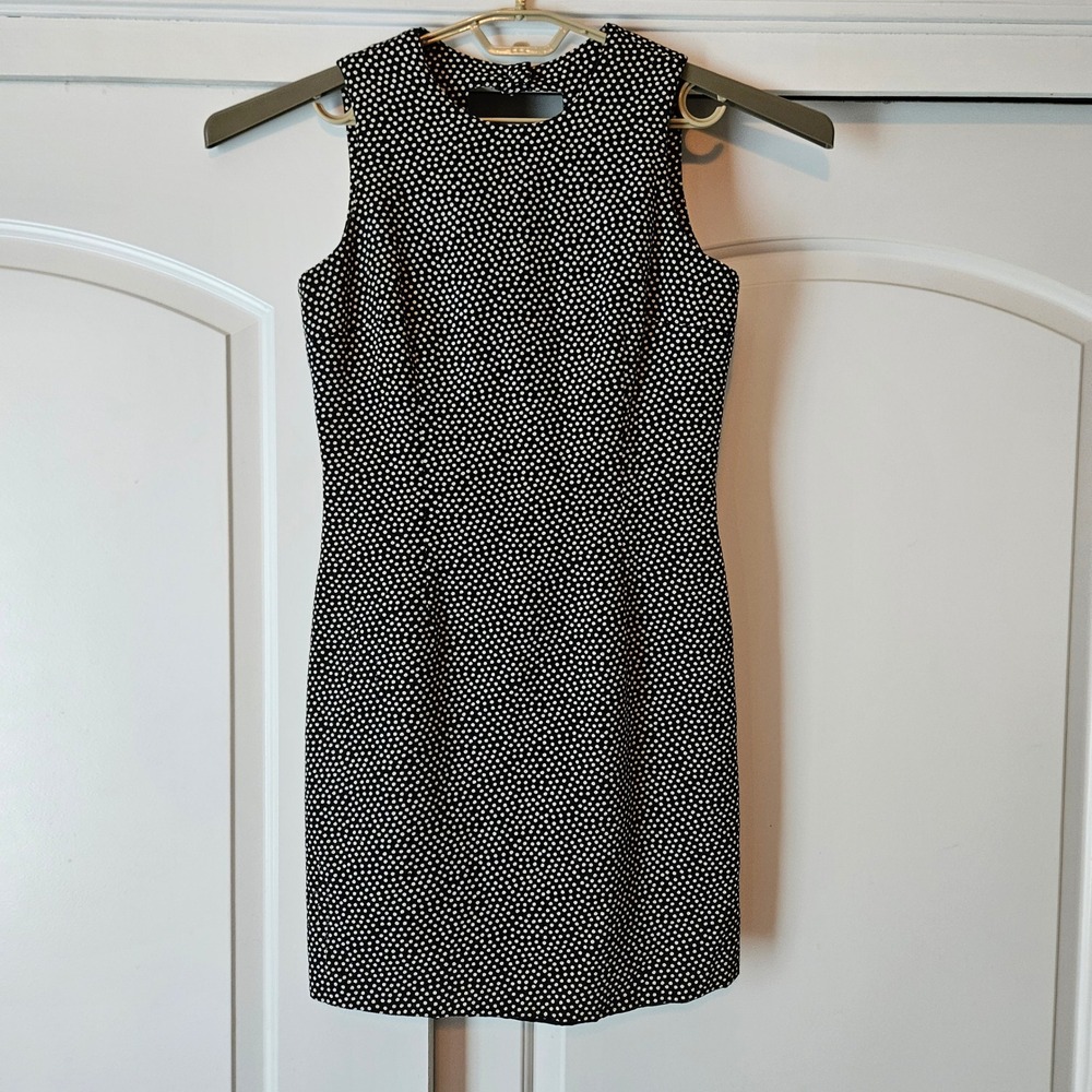 Vintage Polka Dot‎ Sheath Dress Mini 10 Black White Retro Rockabilly Minimalist